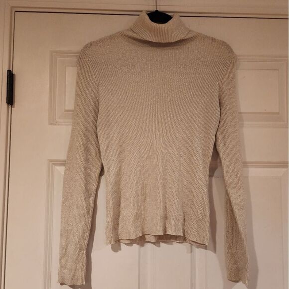 Marisa Christina cream colored sparkle turtleneck sweater S - Picture 1 of 4